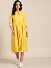 Load image into Gallery viewer, Queen ellie Women Yellow & White Solid A-Line Dress