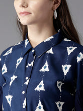 Load image into Gallery viewer, Queen ellie Women Navy Blue & White Printed Maxi Shirt Dress