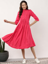 Load image into Gallery viewer, Queen ellie Women Pink & Beige Striped Fusion A-Line Dress