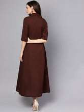 Load image into Gallery viewer, Queen ellie Women Coffee Brown Solid Shirt Maxi Dress