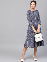 Load image into Gallery viewer, Queen ellie Women Navy Blue & Pink Printed Fit and Flare Dress