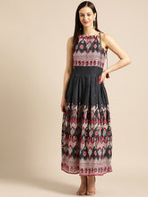 Load image into Gallery viewer, Queen ellie Women Navy Blue & Off-White Printed Maxi Dress