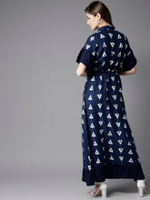 Load image into Gallery viewer, Queen ellie Women Navy Blue & White Printed Maxi Shirt Dress