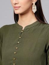 Load image into Gallery viewer, Queen ellie Women Olive Green Solid A-Line Dress