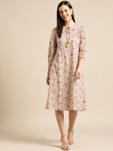 Load image into Gallery viewer, Queen ellie Women Beige & Red Floral Print A-Line Dress