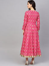 Load image into Gallery viewer, Queen ellie Women Pink & Mint Green Floral Printed Ethnic Maxi Dress