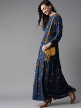 Load image into Gallery viewer, Queen ellie Women Navy Blue Printed Maxi Dress