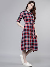 Load image into Gallery viewer, Queen ellie Women Navy Blue Checked Shirt Dress