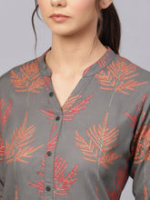 Load image into Gallery viewer, Queen ellie Women Charcoal Grey & Red Printed Straight Kurti