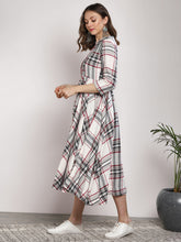 Load image into Gallery viewer, Queen ellie Women Off-White & Black Checked Midi A-Line Dress