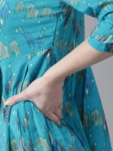 Load image into Gallery viewer, Queen ellie Women Blue & Green Printed A-Line Dress