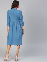 Load image into Gallery viewer, Queen ellie Women Blue Solid A-Line Dress