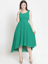 Load image into Gallery viewer, Queen ellie Women Green Solid Fit and Flare Dress