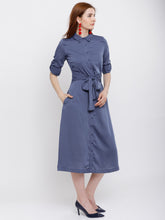 Load image into Gallery viewer, Queen ellie Women Blue Solid Shirt Dress