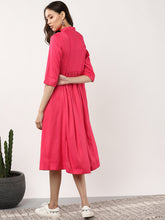 Load image into Gallery viewer, Queen ellie Women Pink & Beige Striped Fusion A-Line Dress