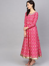 Load image into Gallery viewer, Queen ellie Women Pink & Mint Green Floral Printed Ethnic Maxi Dress