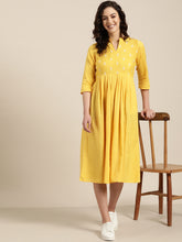 Load image into Gallery viewer, Queen ellie Women Yellow & White Solid A-Line Dress