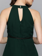 Load image into Gallery viewer, Queen ellie Women Green Solid Fit and Flare Dress