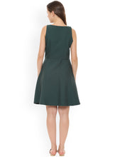Load image into Gallery viewer, Queen ellie Women Olive Green Self Design Fit and Flare Dress