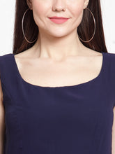 Load image into Gallery viewer, Queen ellie Women Navy Blue Solid High-Low Fit and Flare Dress