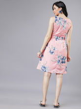 Load image into Gallery viewer, Queen ellie Women Pink & Blue Floral Print Fit and Flare Dress