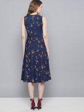 Load image into Gallery viewer, Queen ellie Women Navy Blue Printed Fit and Flare Dress