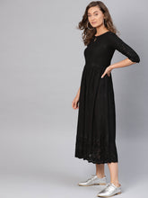 Load image into Gallery viewer, Queen ellie Women Black Embroidered A-Line Dress