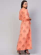 Load image into Gallery viewer, Queen ellie Women Peach-Coloured & Red Printed Maxi Dress