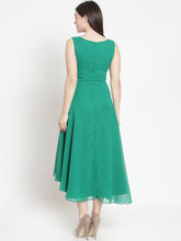 Load image into Gallery viewer, Queen ellie Women Green Solid Fit and Flare Dress