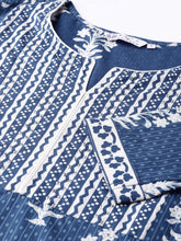 Load image into Gallery viewer, Queen ellie Women Navy Blue & Off-White Printed A-line Kurti