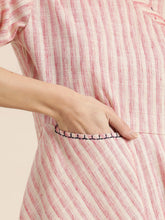 Load image into Gallery viewer, Queen ellie Women Pink & White Striped Wrap Dress