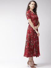 Load image into Gallery viewer, Queen ellie Maroon & Olive Green Floral Print Maxi Shirt Dress