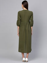 Load image into Gallery viewer, Queen ellie Women Olive Green Solid A-Line Dress