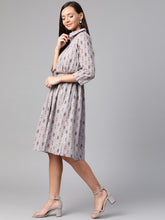 Load image into Gallery viewer, Queen ellie Women Grey & Rust Orange Printed Shirt Dress