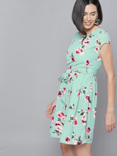 Load image into Gallery viewer, Queen ellie Women Green Printed Fit and Flare Dress