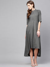 Load image into Gallery viewer, Queen ellie Women Grey Self Design Midi A-Line Dress