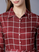 Load image into Gallery viewer, Queen ellie Burgundy Checked Flared Belted Shirt Maxi Dress