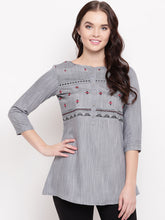 Load image into Gallery viewer, Queen ellie Women Grey & Black Embroidered A-Line Kurti