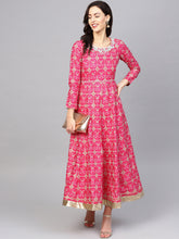 Load image into Gallery viewer, Queen ellie Women Pink & Mint Green Floral Printed Ethnic Maxi Dress