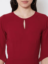 Load image into Gallery viewer, Queen ellie Women Maroon Solid Fit and Flare Dress