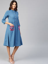 Load image into Gallery viewer, Queen ellie Women Blue Solid A-Line Dress