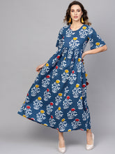 Load image into Gallery viewer, Queen ellie Women Blue & White Printed Maxi Dress