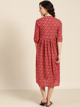 Load image into Gallery viewer, Queen ellie Women Coral Red & Black Printed Empire Dress