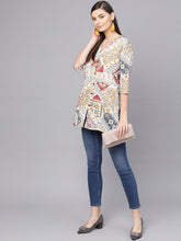 Load image into Gallery viewer, Queen ellie Women Off White & Mustard Yellow Printed Straight Kurti