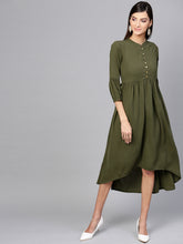 Load image into Gallery viewer, Queen ellie Women Olive Green Solid A-Line Dress