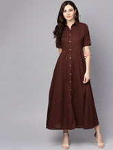 Load image into Gallery viewer, Queen ellie Women Coffee Brown Solid Shirt Maxi Dress