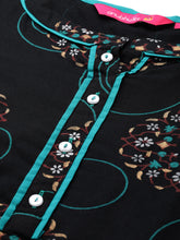 Load image into Gallery viewer, Queen ellie Women Black & Blue Printed Straight Kurti