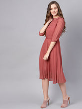 Load image into Gallery viewer, Queen ellie Women Dusty Pink Solid Accordian Pleat A-Line Dress