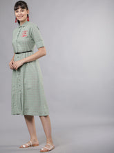 Load image into Gallery viewer, Queen ellie Women Green Checked Shirt Dress