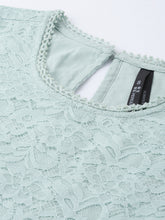 Load image into Gallery viewer, Queen ellie Women Green Solid Fit and Flare Dress With Lace Inserts